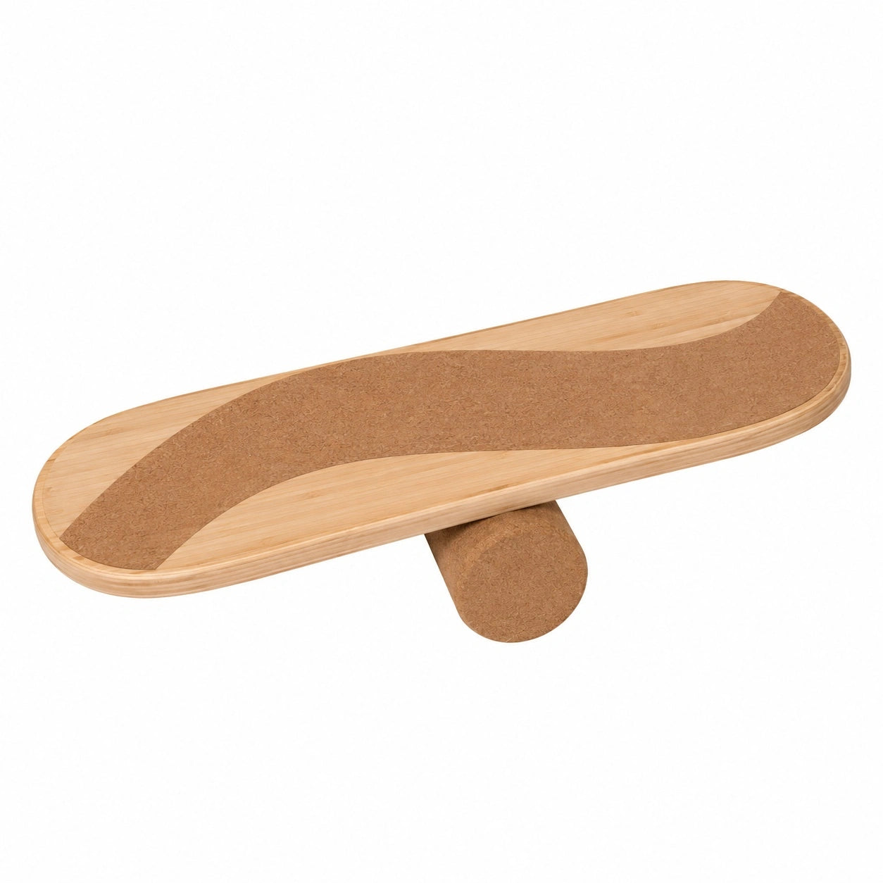 Balance Board aus Bambus mit Kork Anti-Rutschbelag, Hellbraun/Dunkelbraun, 70 x 30 cm
