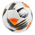 Fußball mit dynamischem Design in Weiß, Schwarz und Orange