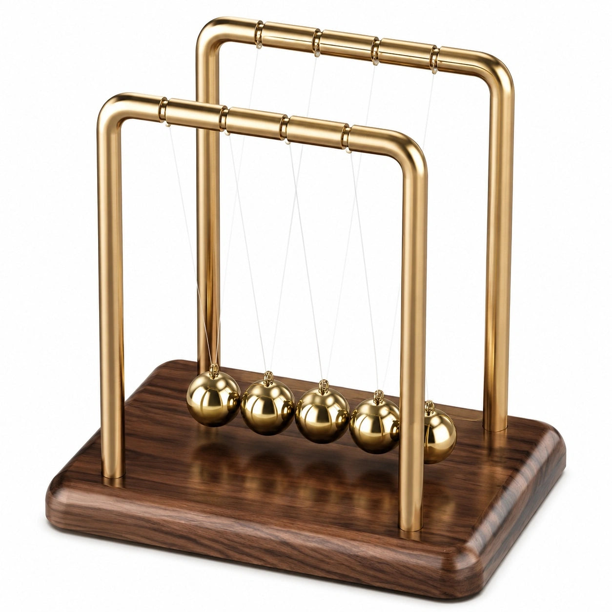 Newtons Wiege goldfarbenes Metallpendel mit Holzsockel